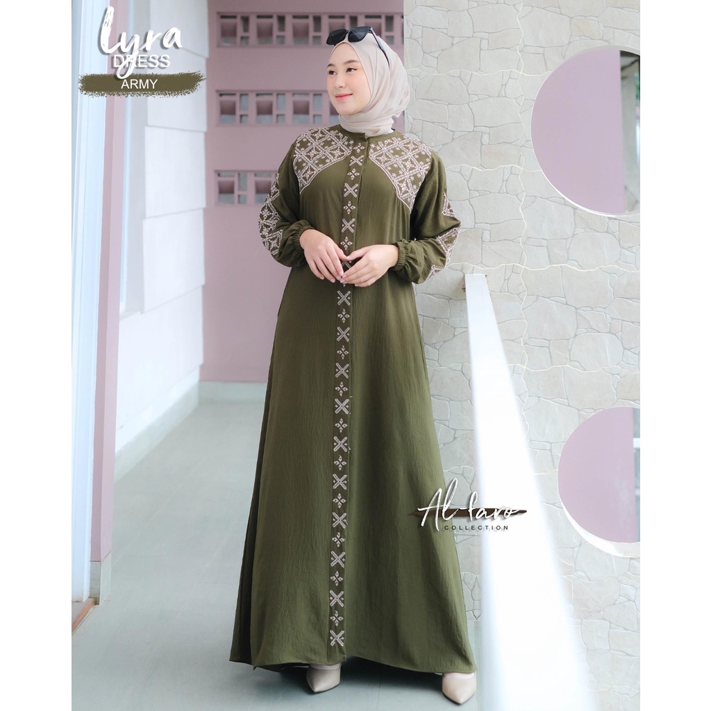 Gamis CRINGKEL BORDIR LYRA ORI ALFARO dan DIANA SARVIA maxi dress kringkel baju wanita ootd lebaran hari raya fashion remaja terkini