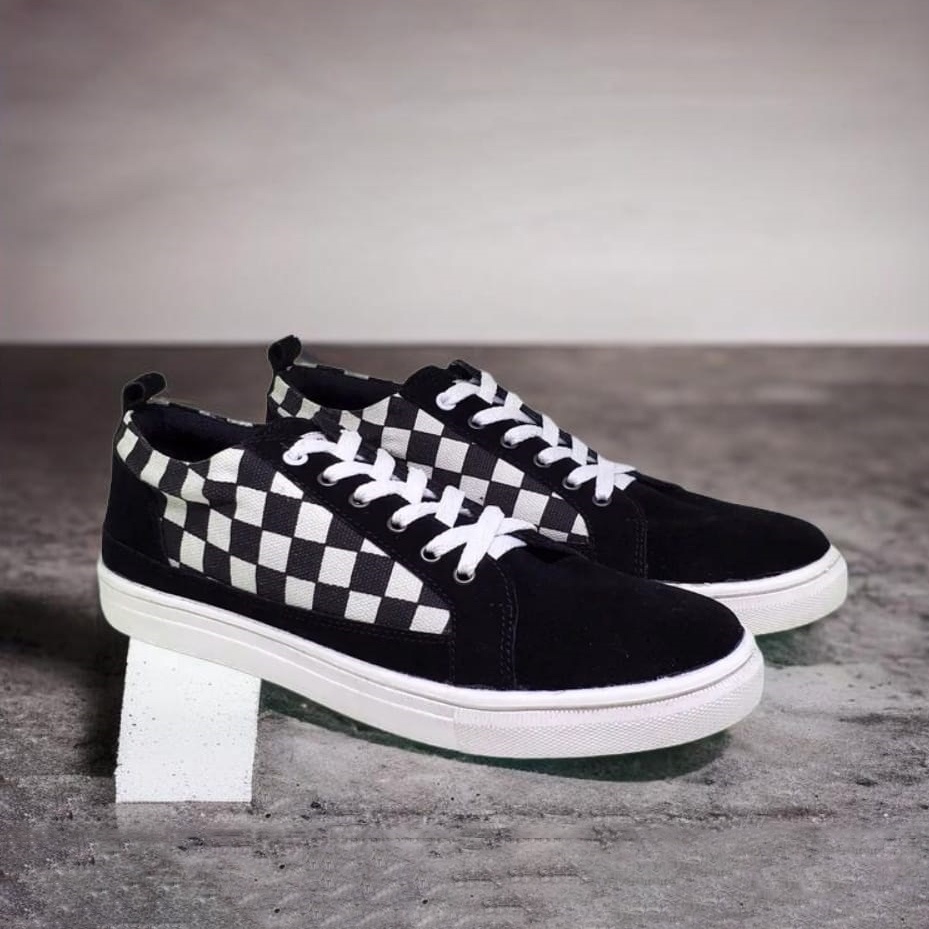 CAVA X ZAGIB SKATE BIG SIZE | Sepatu Pria Chess Catur Vans Hitam / Sneaker Tali Casual Cowok Ukuran Besar 41