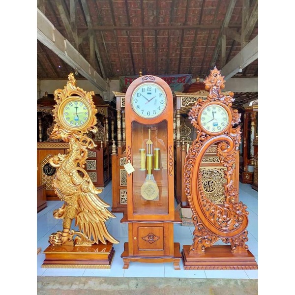almarijam hias ukir kayu jati klasik modern mewah bandul jam analog furiture mebel jepara