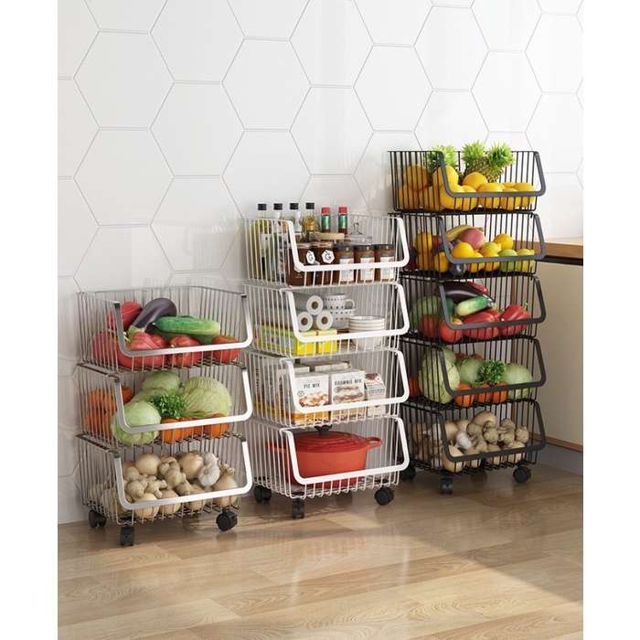 Rak Dapur ZenRak Dapur Multifungsi Roda Keranjang Troli Rak Buah Sayur