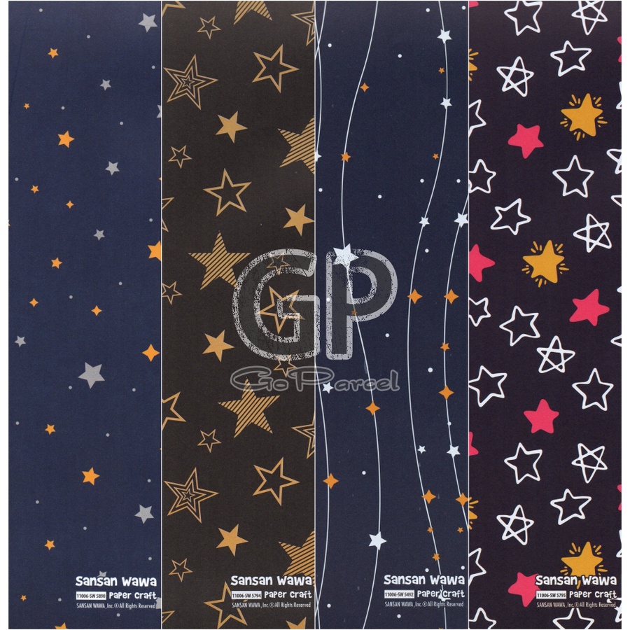 ( 5 Lembar ) STARS SANWA - KERTAS KADO - GIFT WRAPP PAPER SANSAN WAWA STARS BINTANG STAR VINTAGE UNIVERSAL ELEGANT BABY MINI TINY UNIVERSE WORLD ANTARIKSA