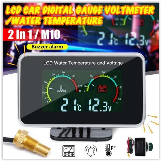 TERMURAH 2in1 LCD Digital Pengukur Temperatur Air Voltmeter Tekanan Udara