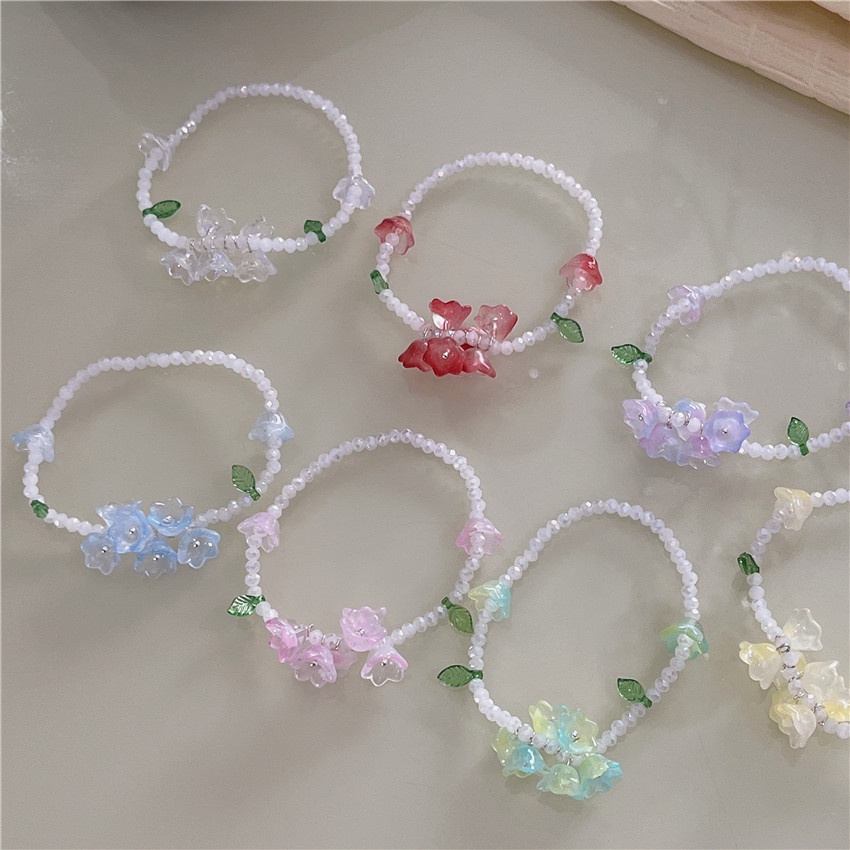 Gelang Manik-Manik Handmade Bunga Warna-Warni Kristal Tulip Cincin Kalung Rantai Klavikula