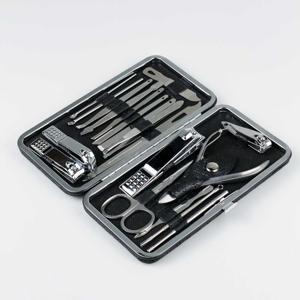 Nail Art Set Gunting Kuku Manicure Pedicure 19 PCS Perlengkapan Perawatan Kuku Multifungsi Stainless Steel Berkualitas