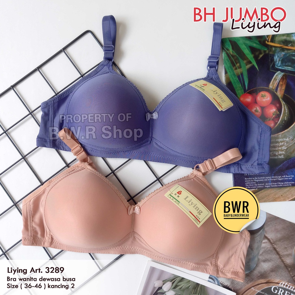 BH Liying 3289 BUSA Jumbo / Bra Wanita Dewasa Tanpa Kawat Busa Sedang Big Size Kancing 2 | Bwr