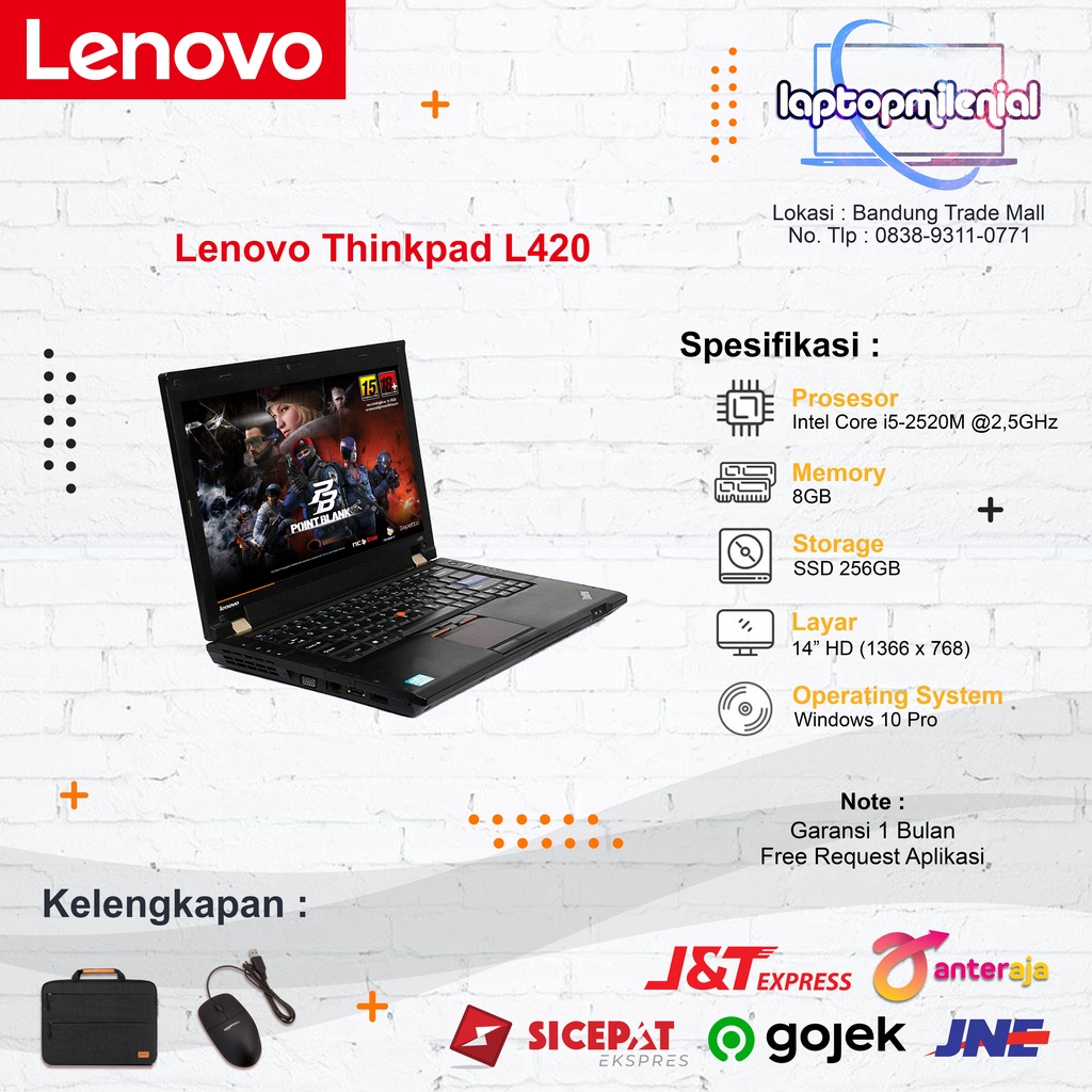 Lenovo Thinkpad L420 Intel Core i5-2520M Ram 8GB/256GB Win 10 Siap Pakai Joss Kualitas