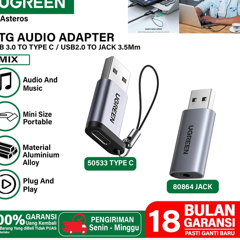 Termurah UGREEN Audio Adapter USB A To Dc 3.5mm Female ,USB A 3.0 To Type C Audio Stereo