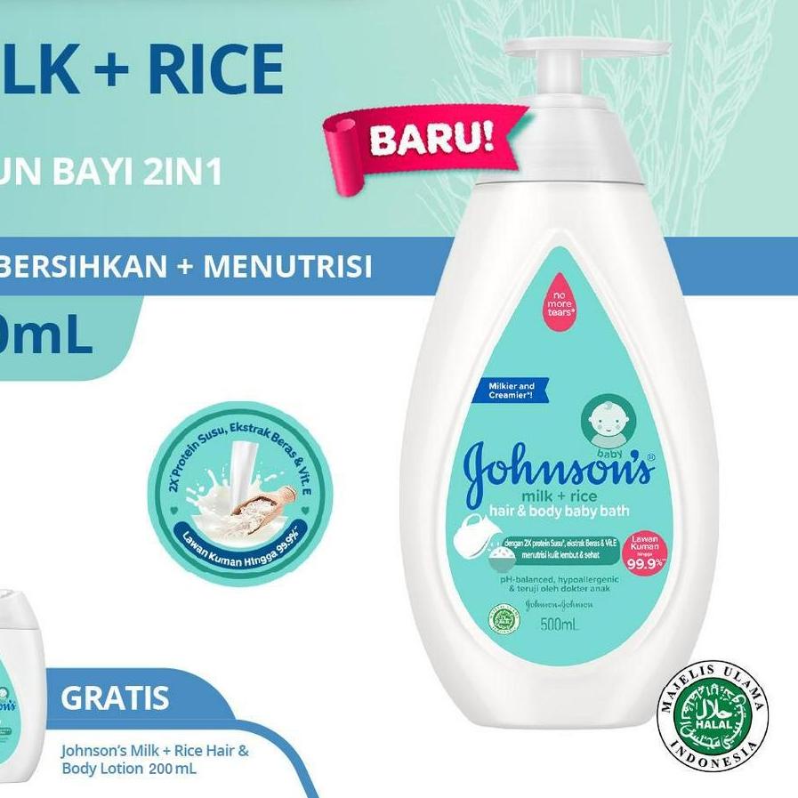 ☻ JOHNSON'S Milk + Rice Hair & Body Baby Bath 500ml FREE Milk + Rice Baby Lotion 200ml ☜