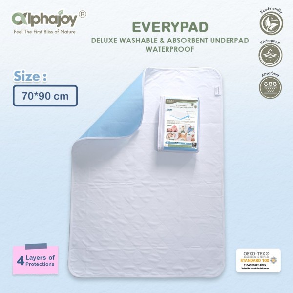 Perlak Kain Waterproof Alas Ompol bayi anak dewasa Alphajoy EVERYPAD Deluxe Washable Absorbent washable Underpad Perlak Kain Waterproof incontinence Bed Protector inkontinensia mat