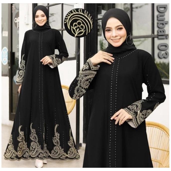 Gamis Abaya Arab Gamis Hitam Bordir Turkey Dubai Maxi Dress Premium Jetblack - S(X8T1) Gamis Abaya R