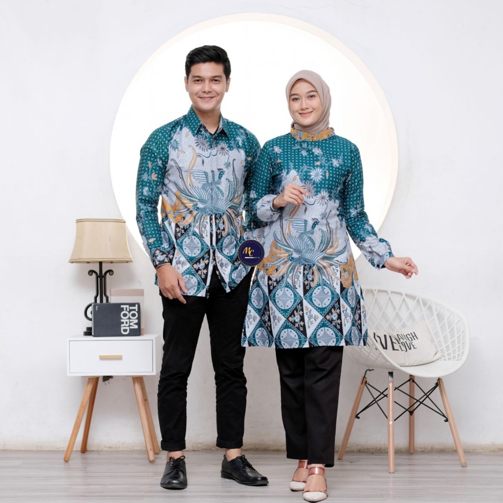 Batik Couple (MC Batik) - Baju Batik Couple Tunik Saku Samping Kemeja Lengan Panjang M L XL XXL Jumbo Ready Seragam