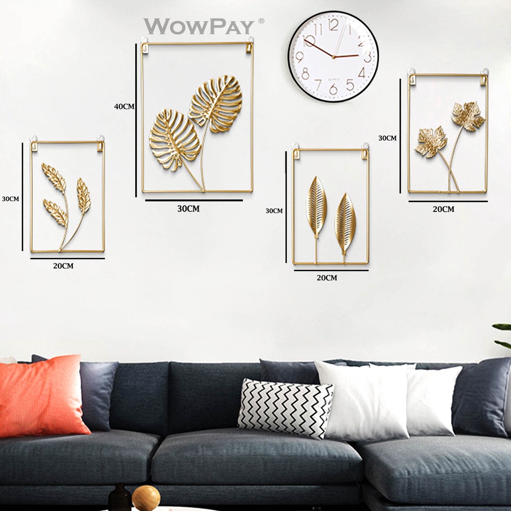 Pajangan Hiasan Dinding Besi Ruang Tamu Mewah Nordic Wall Decor Frame Ginkgo Gold Leaf