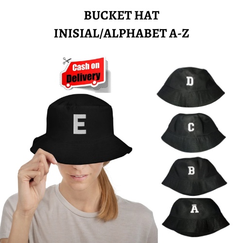 Bucket Hat Huruf / Bucket Hat Alphabet Bordir Timbul Laki Perempuan Remaja Dewasa Kualitas Premium