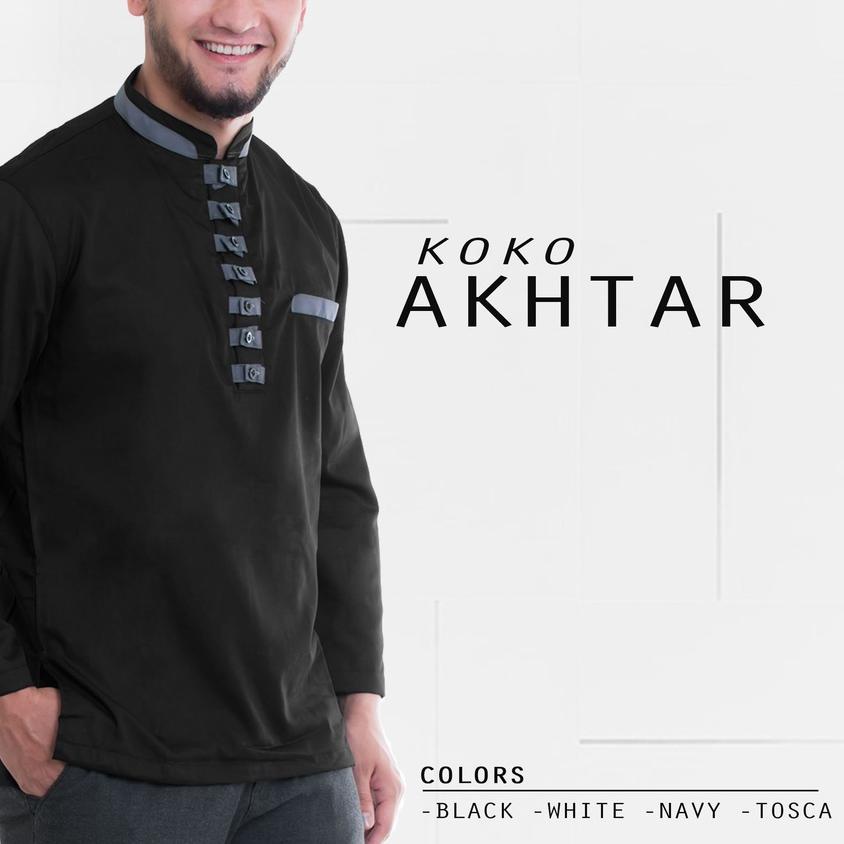 ☆ Baju Pakaian Atasan Koko Pria Muslim Elegan Bahan Cotton Adem Lengan Panjang Kerah Sanghai Premium Original ➥