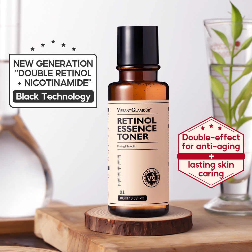VIBRANT GLAMOUR Double Retinol Face Toner 100ml Anti-aging Whitening Fades Fine Lines Anti Wrinkle Facial Essence Toner Smooth Firming Moisturizing Skin Care - Anti Penuaan dan Kerut Perawatan Wajah