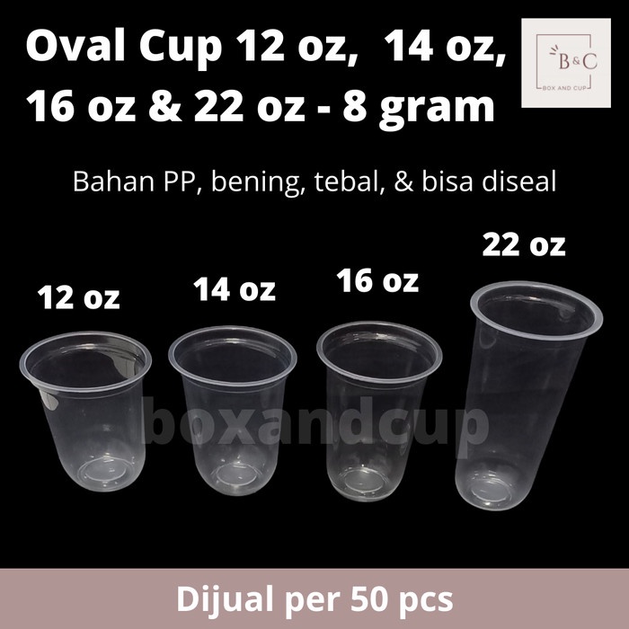 [Mug] Gelas Plastik Oval Bening/U Cup/Boba/Ukuran 12 Oz, 14 Oz, 16 Oz +Tutup [Gelas]