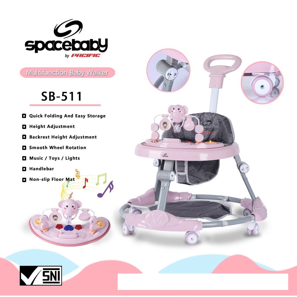 Baby Walker Spacebaby Alat Bantu Jalan SB 511 Musik Terbaru Free Bubble Wrap