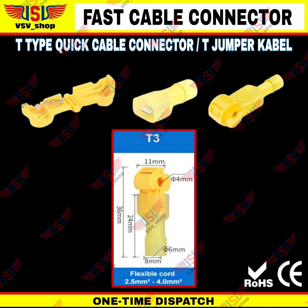 Konektor kabel listrik T Jumper Scotch Lock Quick Cable Connector Sambungan Kabel KUNING