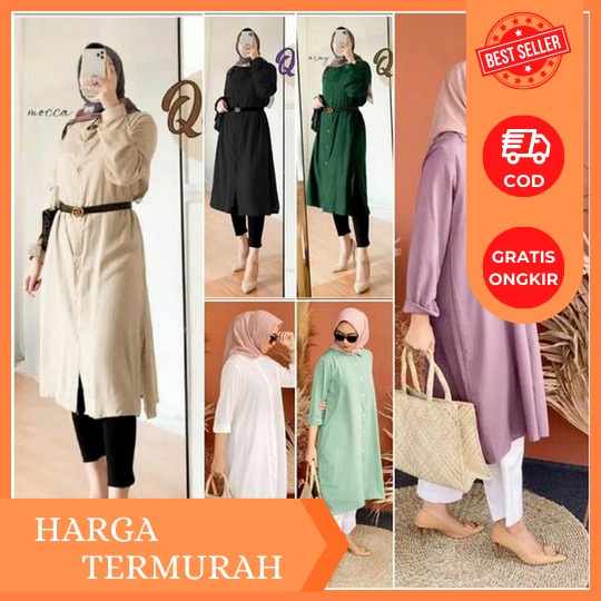 Talita Blouse Kemeja Wanita Muslimah Atasan Wanita Kekinian Blouse Kemeja Tunik Polos Bahan Katun Sa