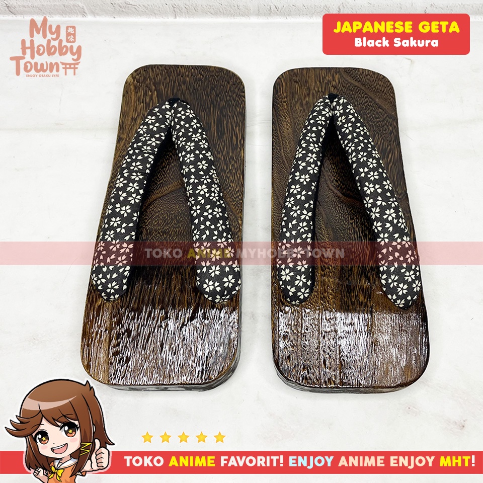 Geta Sandal Kayu Bakiak Jepang : Black Sakura