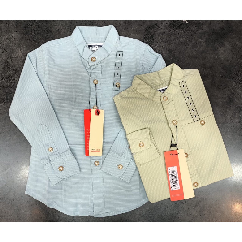 (Ezio Kids) Kemeja Premium Kerah Shanghai Lengan Panjang Anak Laki-Laki/Cowok/Remaja -  BIRU & KUNIN