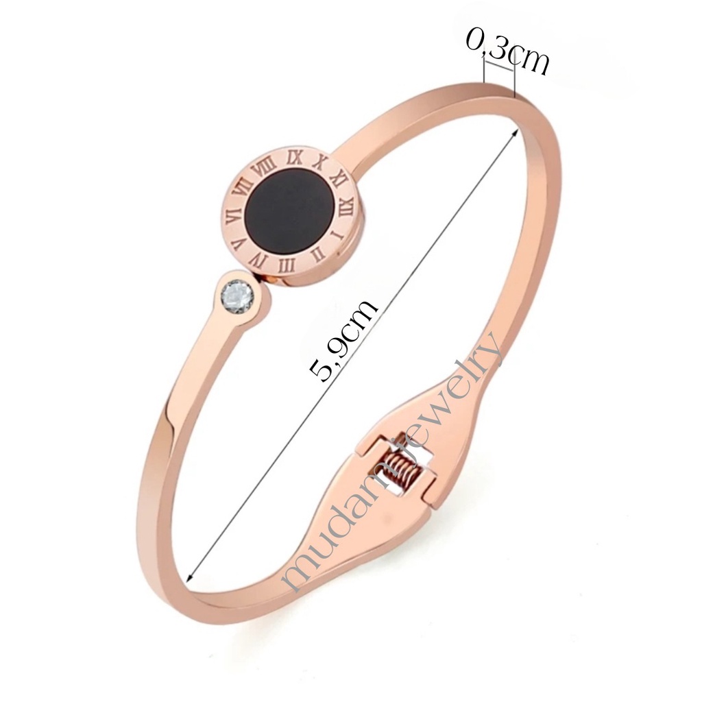Gelang Bangle Angka Romawi Dengan Kristal Tersedia Warna Rose Gols, Gold dan Silver