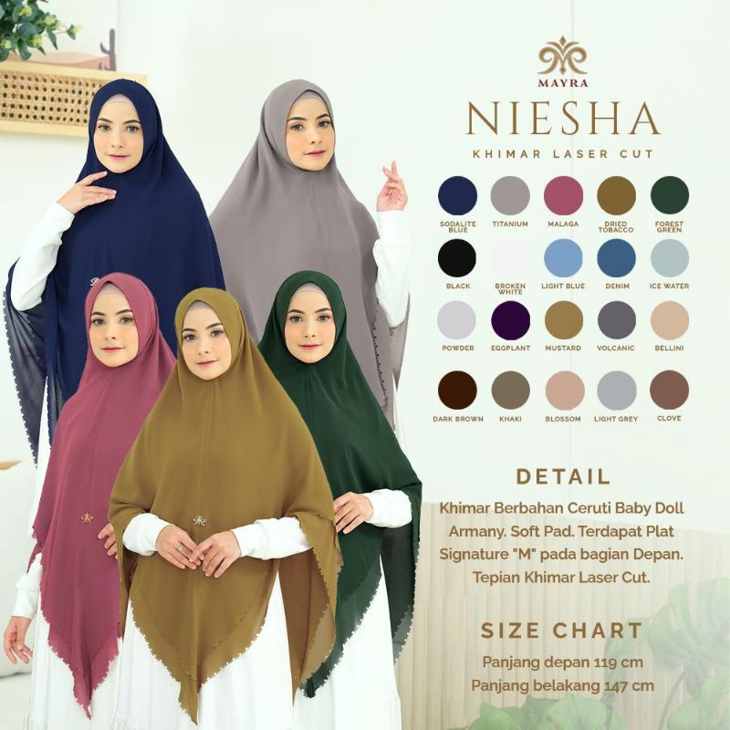 NIESHA Khimar Mayra/Khimar Lasercut/Koleksi Khimar Syari Terbaru Mayra