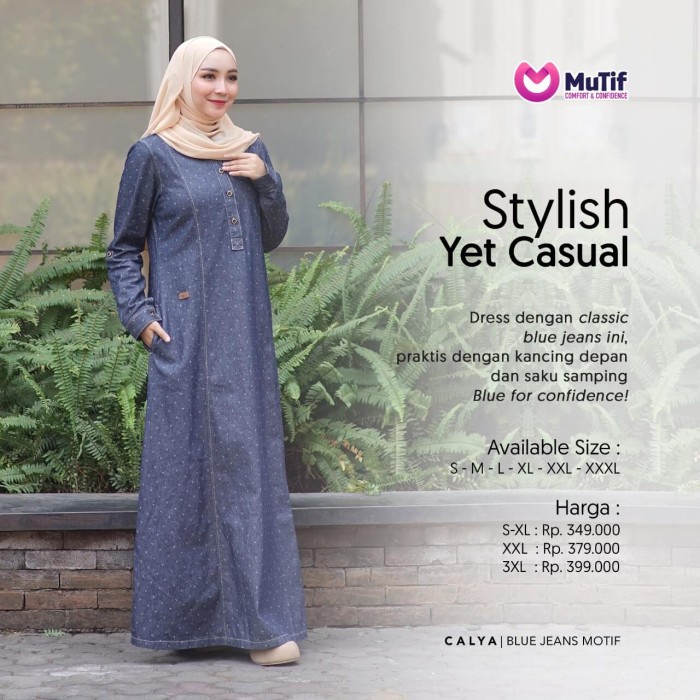 Gamis Gamis Dewasa Mutif MTIF - Calya A Jeans Motif - S terbaru dewasa lebaran mewah elegan premium 