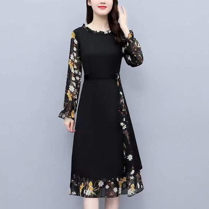 Clothes_gallery baru gaun sifon bunga retro Perancis wanita gaun midi ramping