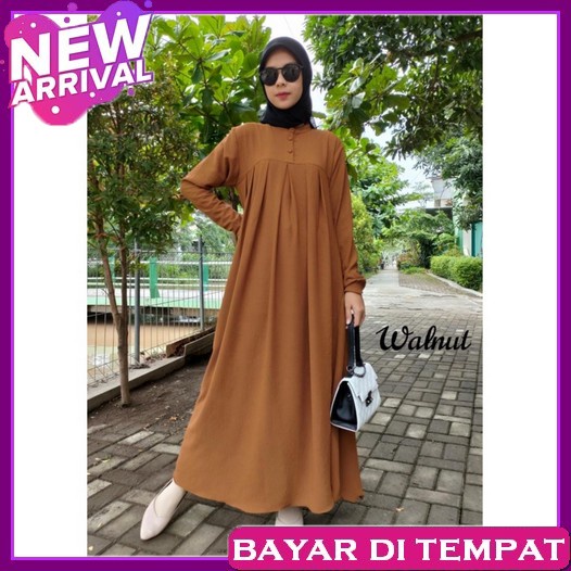 Gamis Wanita Dewasa Dress Maxi Cewek Baju Muslim Aluna Midi Dress / Midi Dress Crinkle Airflow / M