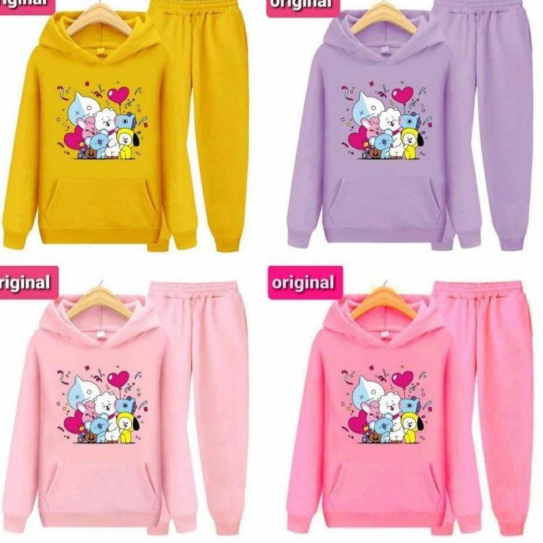 SWEATER SETELAN ANAK / ONE SET HOODIE ANAK KARAKTER BTS - FREE MASKER BTS BEST SELLER