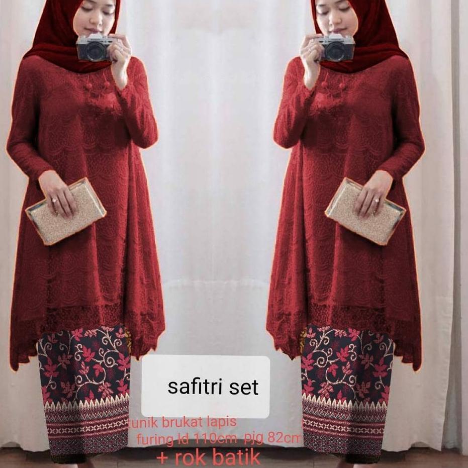 ♠ D16 Safitri set Tunik brukat import lapis furing Freesize ld110cm ✽
