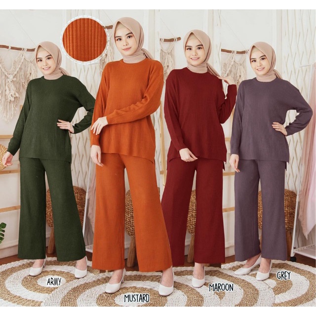 Setelan rajut Wanita terbaru - One set knits wear blus blaster dan celana kulot - stelan perempuan m