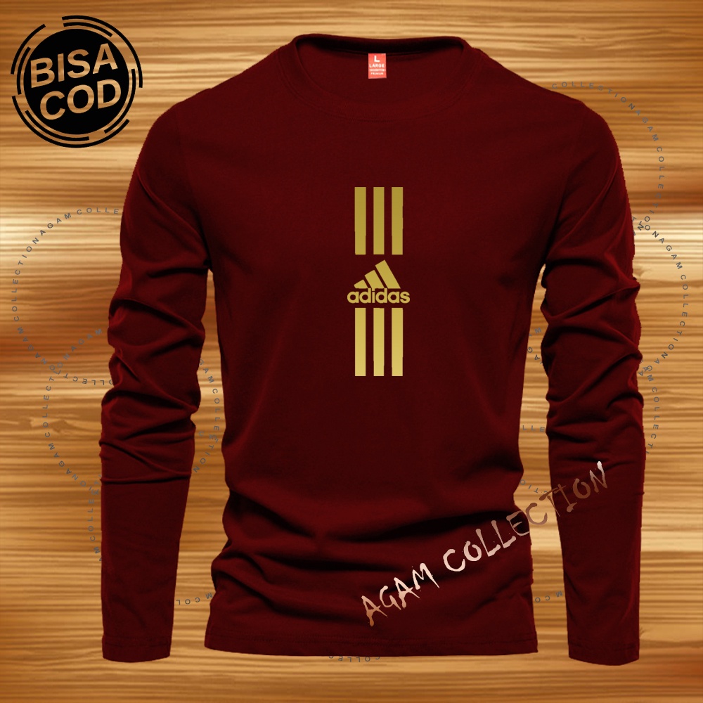 Agam Collection Baju Kaos Distro Ads 313 Text Gold Lengan Panjang Premium Quality Kaos Pria Keren Kaos Cewek/Cowok