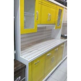 Lemari Sayur Dapur Hidrolik Rak Piring Kayu 4 Pintu Jumbo Full Duco Wafleursz