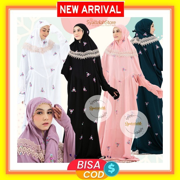 Leesy.Id - Mukena Dewasa Terusan Rayon Traveling Motif Rosiana - Hitam Syadzilah - Mukena Terusan De