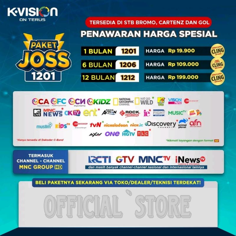 u8k1- Paket JOSS (1201) Bromo Cartenz dan GOL K Vision Free Paket Cling