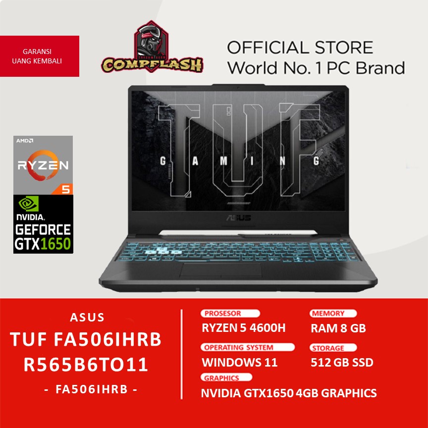 LAPTOP GAMING ASUS TUF FA506IHRB RYZEN 5 4600H GTX1650 RAM 16GB 512GB SSD W11+OHS 15.6FHD 144HZ RGB