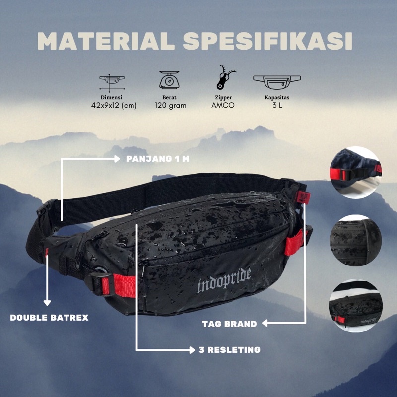 Tas Selempang Pria Waterproof Waist Bag Hezel Pria Anti Air Anti Sobek Arei