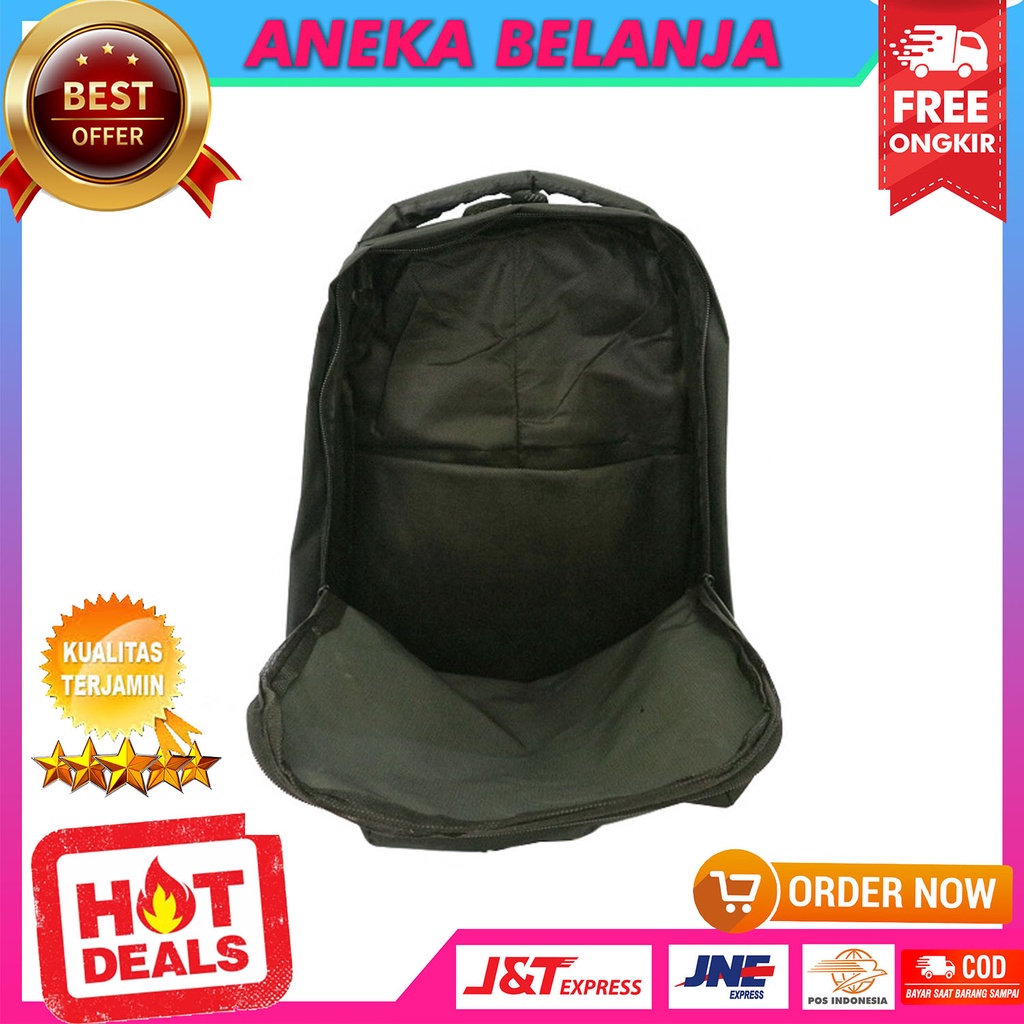 Tas Ransel Polo Pria Warna Hitam SMA Kuliah Kerja Backpack Cowok Travelling Hiking Free Raincover + Slot Laptop Bahan Awet Tebal Halus Harga Terlaris Termurah Terjangkau