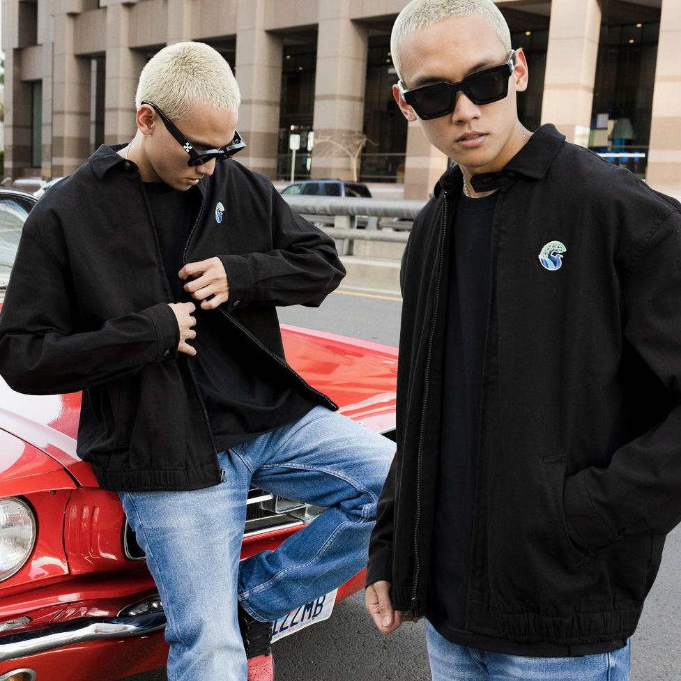 RECOMENDED GutenInc - Jaket Trucker Pria Fraser Black Harrington Jacket Twill