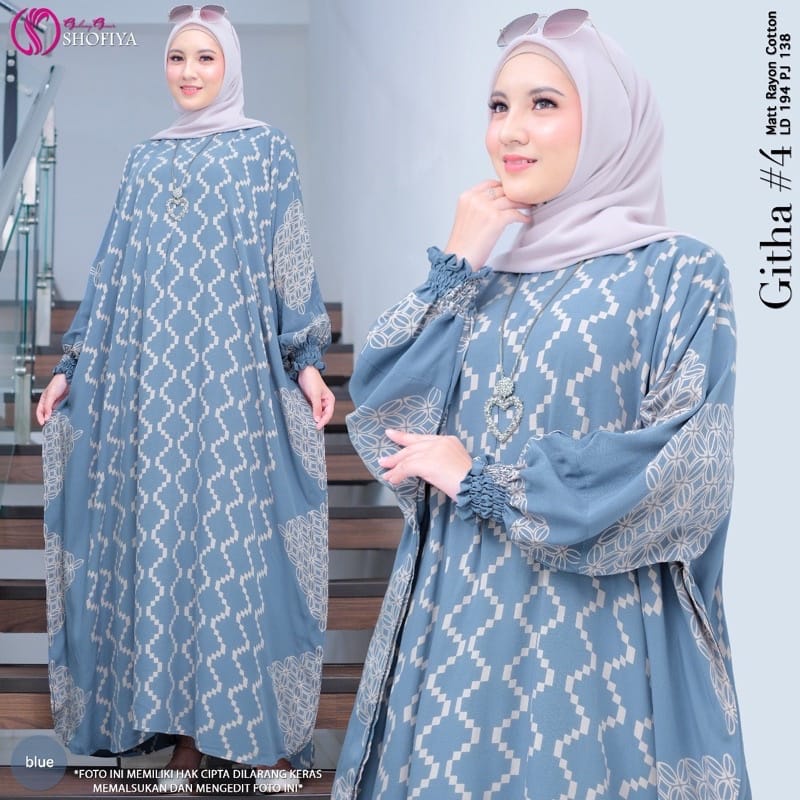 Kaftan Lebaran - Githa Kaftan Wanita Vol. 4 Jumbo Maksi Kaftan Batik Motif Zigazag Soft Color Busui Lengan Panjang Rayon Tebal