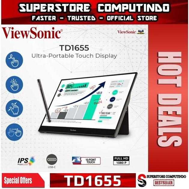 Monitor LED Portable Viewsonic TD1655 15.6&quot; IPS Touch USB-C Mini HDMI