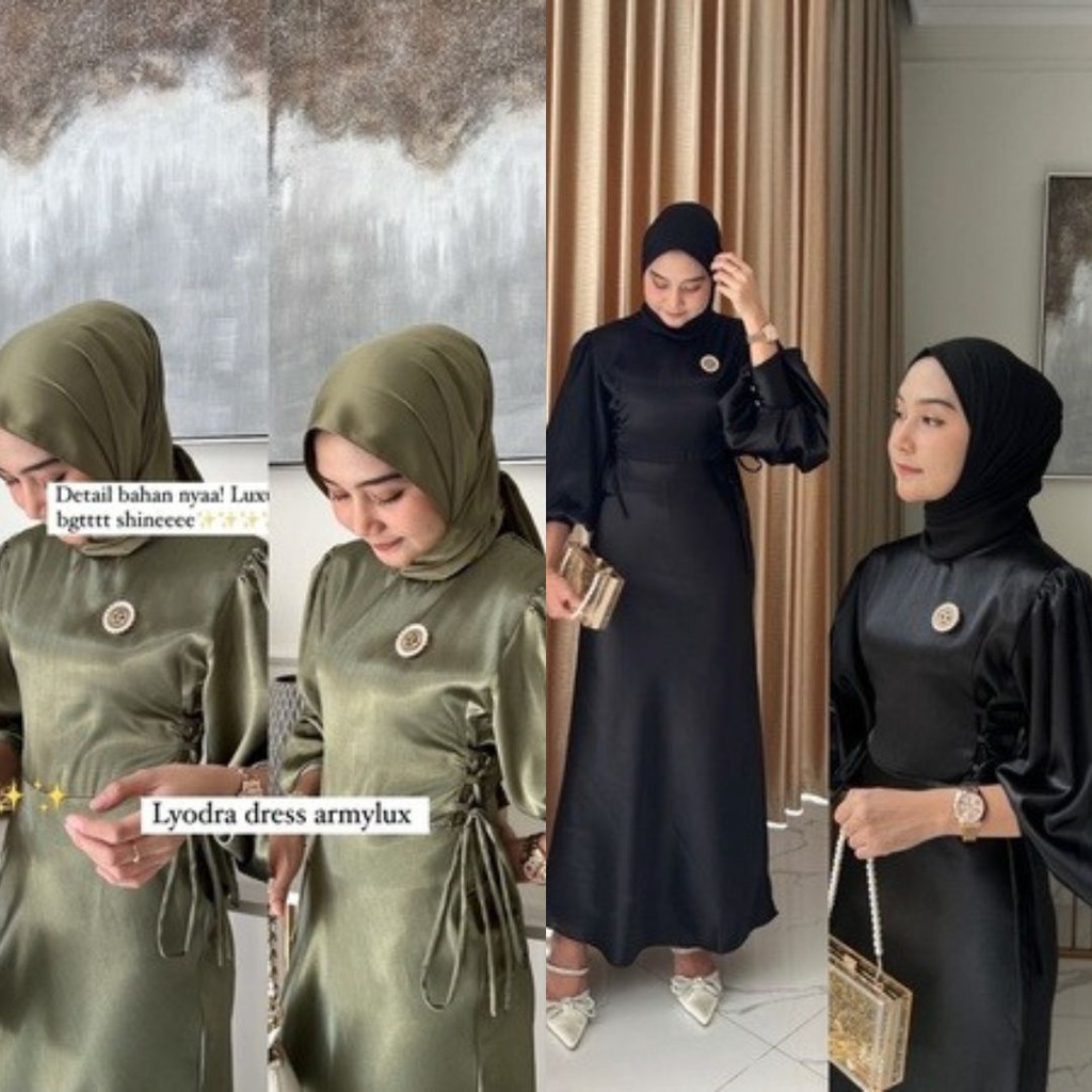 LYODRA SATIN GAMIS HITAM POLOS SIMPEL ELEGAN DRESS KONDANGAN LEBARAN RESEPSI BRIDESMAID GAUN PESTA