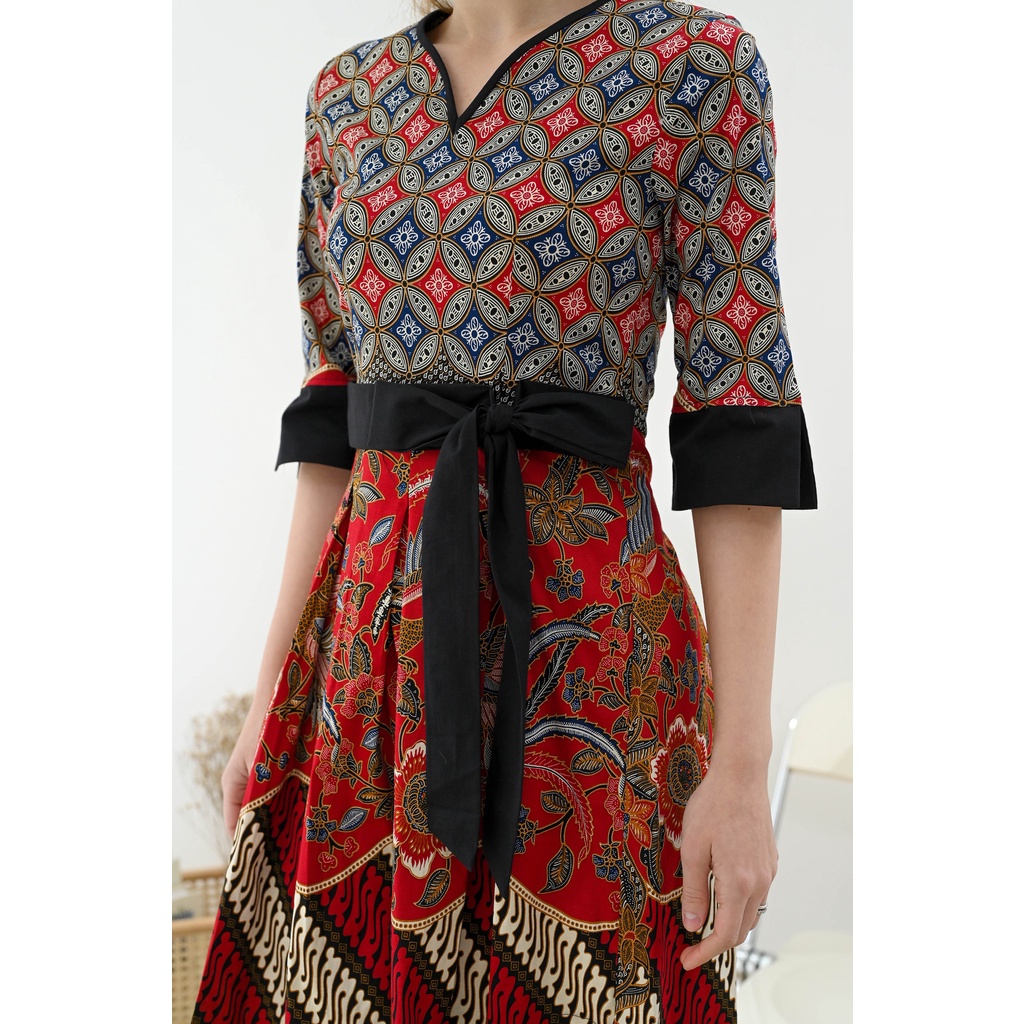 Dress Batik 263 ABO Red/ Dress Batik Wanita/ Dress Merah/ Batik Seragam