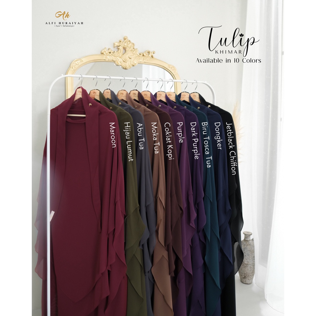 ALFI HURAIYAH - TULIP KHIMAR SERIES bahan Chiffon Arabic Jilbab Basic Nonpad French Khimar Free Cadar Tali