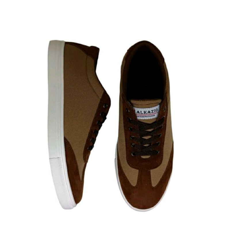 THE MALKA Sepatu Kasual Pria Men-505 Brown Sepatu Sneaker Kulit Suede 39-44 Jumbo Low Cut Casual, 39