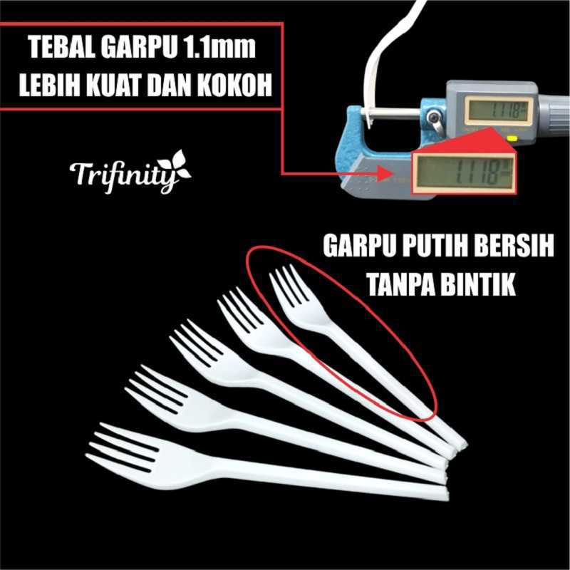 Garpu Makan Putih Susu Pack Garpu Plastik Panjang Murah Trifinity SBY