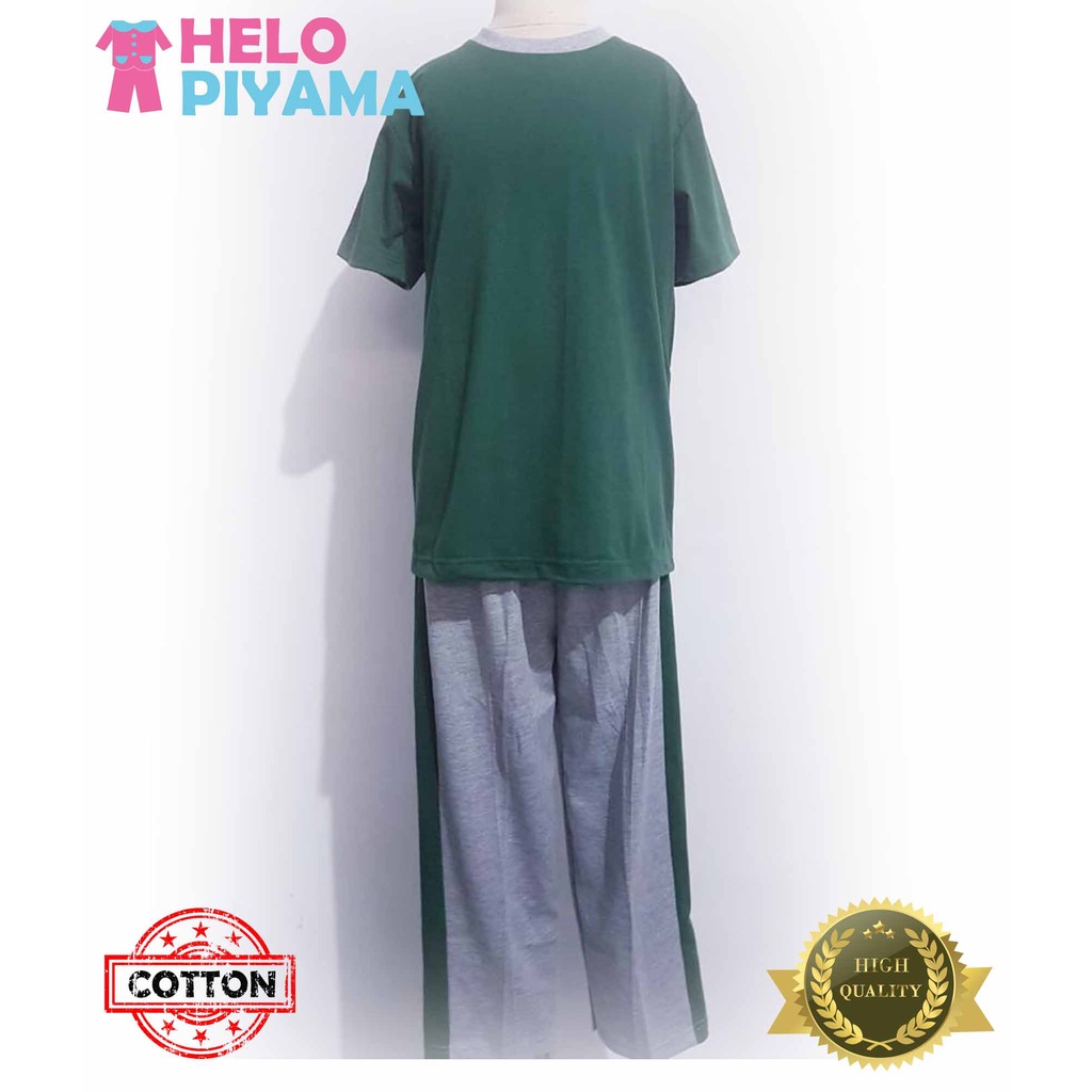 Helo Piyama - Baju Tidur Stelan Kaos Anak Cowok Polos hijau