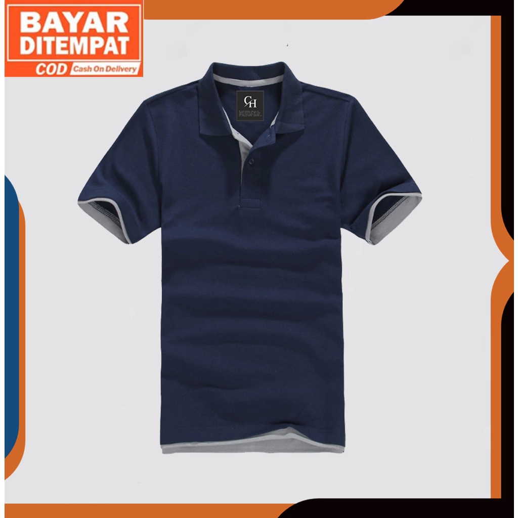 Kaos Polo Shirt Pria POLO SMITH Biru Navy Polos Kerah Kancing Lengan Pendek Bahan Lacoste Distro Ori
